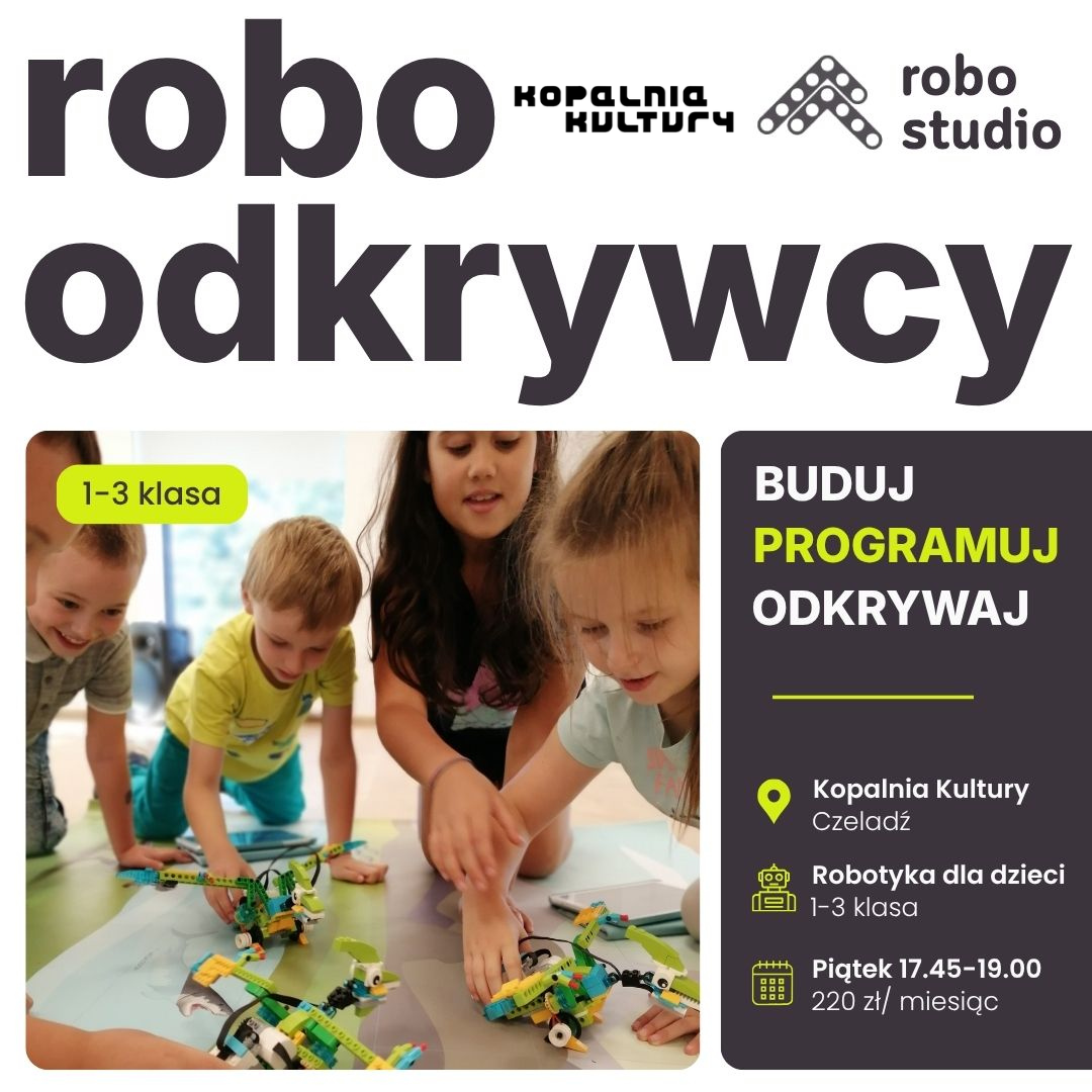 plakat z dziećmi promujący zajęcia robo studio